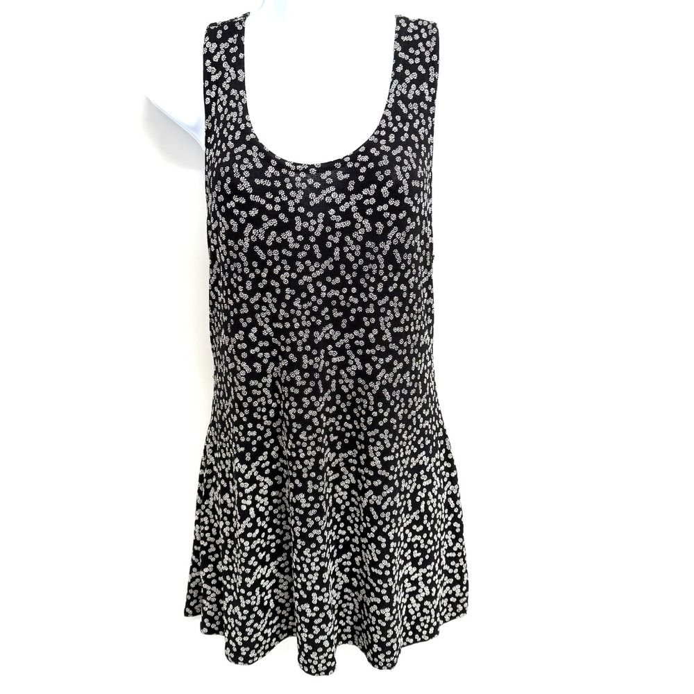 Vintage Maurices Black Daisy Floral Mini Dress Size M Swing 90s Y2K Made in USA